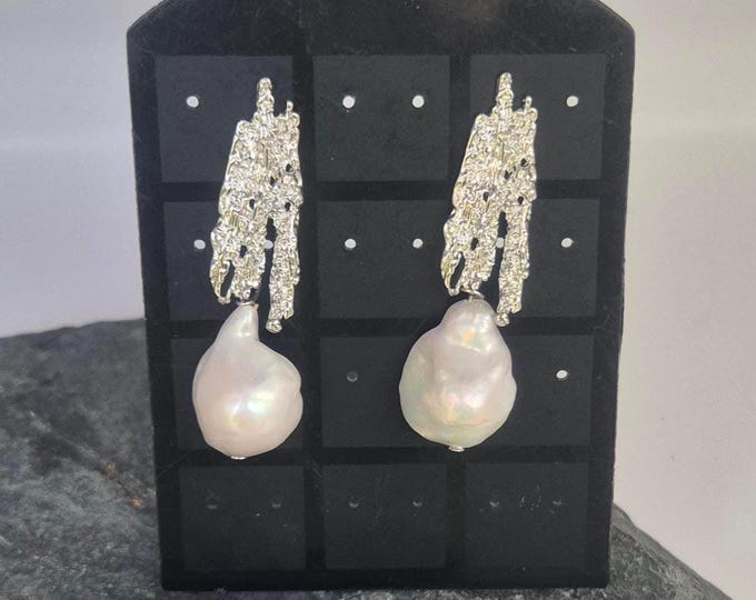 Baroque Pearl Dangle Earrings: Handmade Silver or Gold Plated