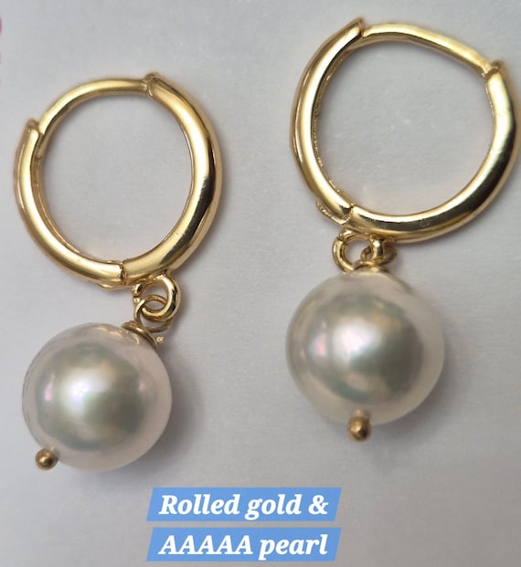 Gold-Filled Hoop Earrings with AAA Pearl Dangles.