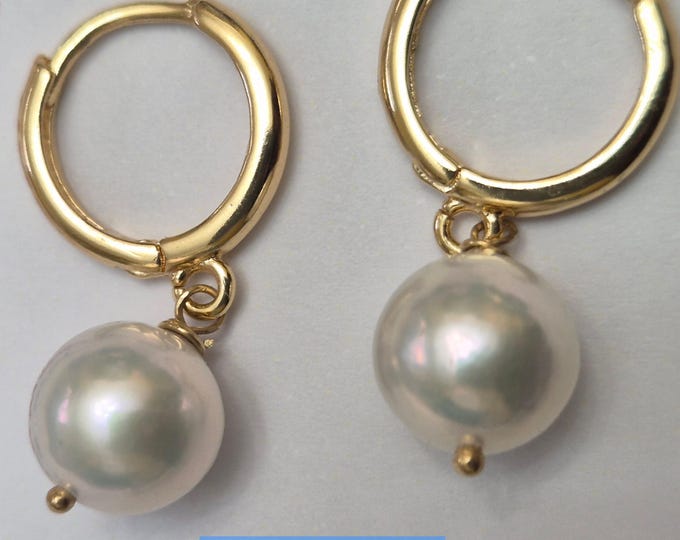 Gold-Filled Hoop Earrings with AAA Pearl Dangles.