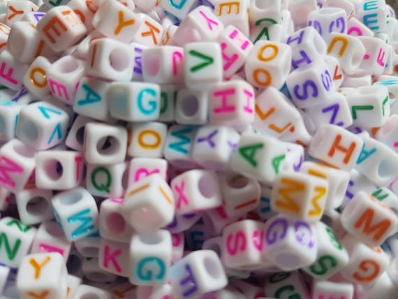 6mm mixed colour alphabet  acrylic beads for fun children's projects, DIY craft projects, fun jewellery making for kids. Letter beads A to Z