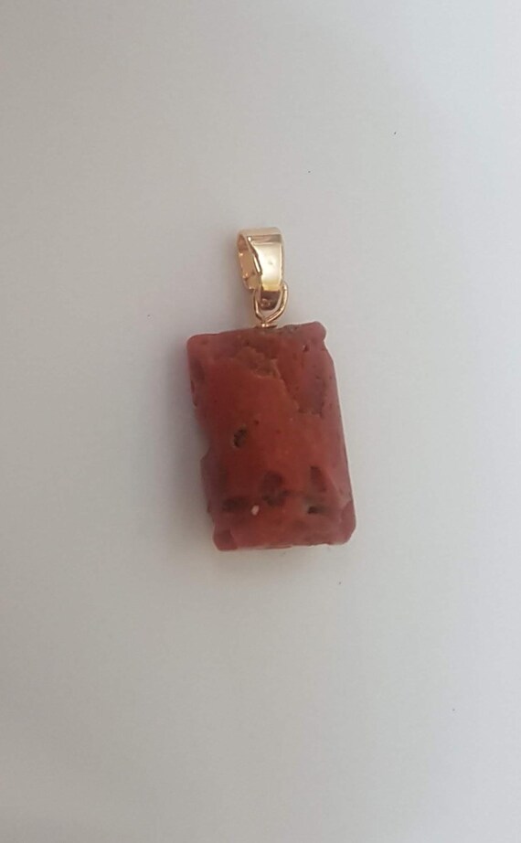Stunning old natural Italian red coral perforated pendant. Gold-filled bail. Chain not included. Eternity gift. Healing gemstones