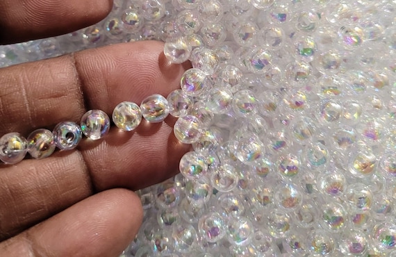 6mm clear AB  beads (100 beads) 1.5mm hole for jewellery making, flower sprays, vines & DIY, craft. Adds a little sparkle to your projects!