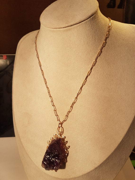 Statement Amethyst gemstone pendant with 16 inch chain. February birthstone. Ideal gift for him or her.