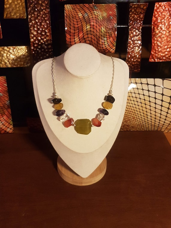 925 silver multicolour Natural gemstone 26-inch long necklace. Wear over jumper or summertime! Simply stylish!!! Lovely gift for him or her.