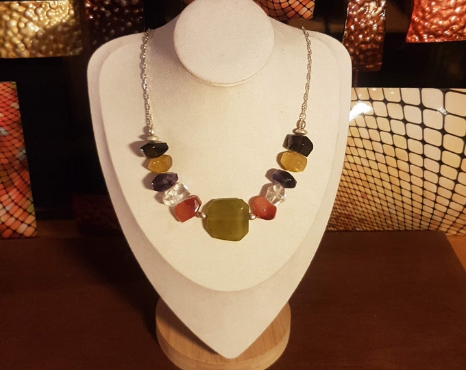 925 Silver Multicolour Gemstone Necklace - 26 Inch