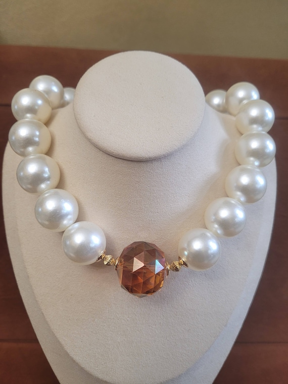 20 mm or 24 mm acrylic ivory pearl beaded NECKLACE. High luster look. Very pretty. Excellent value. REDUCED
