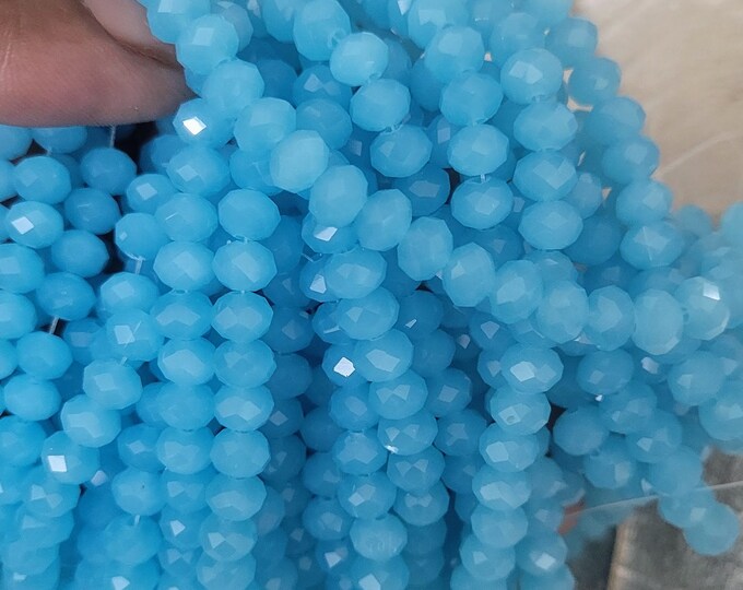 Turquoise Opaque Crystal Rondel Beads, 5x7mm (100 Beads)
