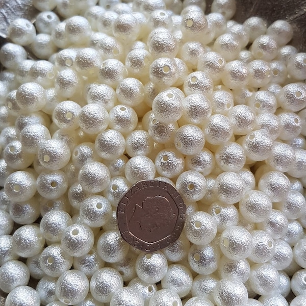 6/8/10/12/14mm Ivory or white pearl textured beads (100 beads) 1.5mm hole for jewellery, flower sprays, vines and DIY & wedding craft