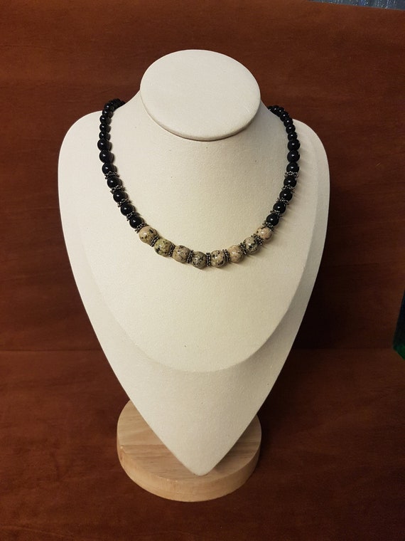 20-inch onyx gemstone and brown agate  men's necklace. Ideal men's gift. Unique gift for him.