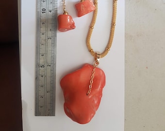 Pink Coral Pendant Necklace Set: Sterling Silver, Artisan Jewelry
