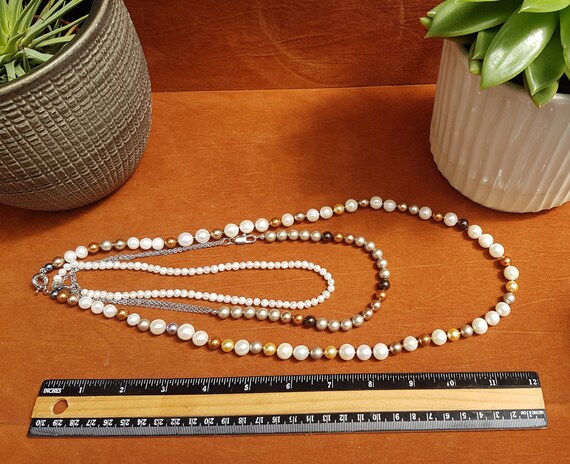 Freshwater pearl layered necklaces approx. Combo cultured and Swarovski pearl set. 3-set necklace. Available individually.