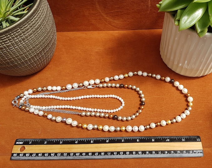 Freshwater Pearl Layered Necklace Set: Ivory Baroque Pendant