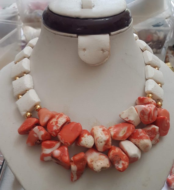 Coral Necklace set with bracelet & earrings. Nigerian coral designs. Unique Wedding traditional jewelry.