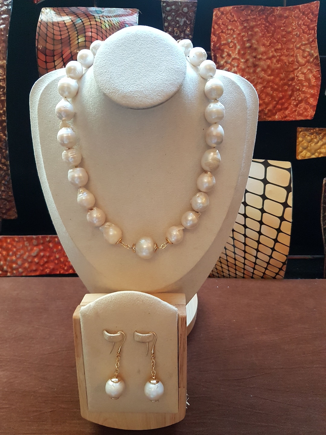 Pearl Necklace Set Aesthetic Baroque Design With Gold-capped