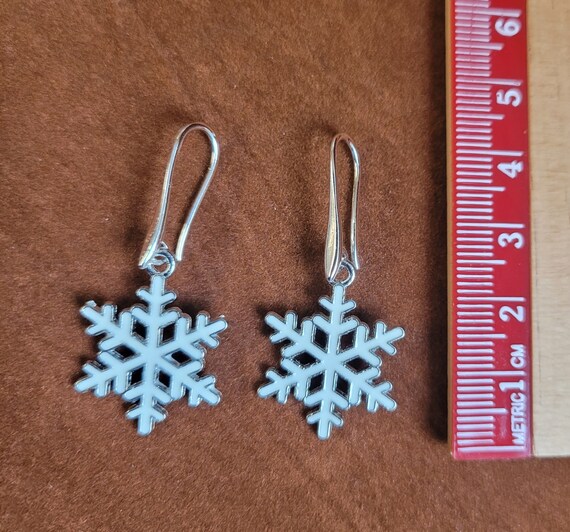 Gorgeous Snowflake earrings. 20mm Enamelled Christmas, winter jewellery. Sold in pairs. Choice of 7 designs, ideal winter or Christmas gifts