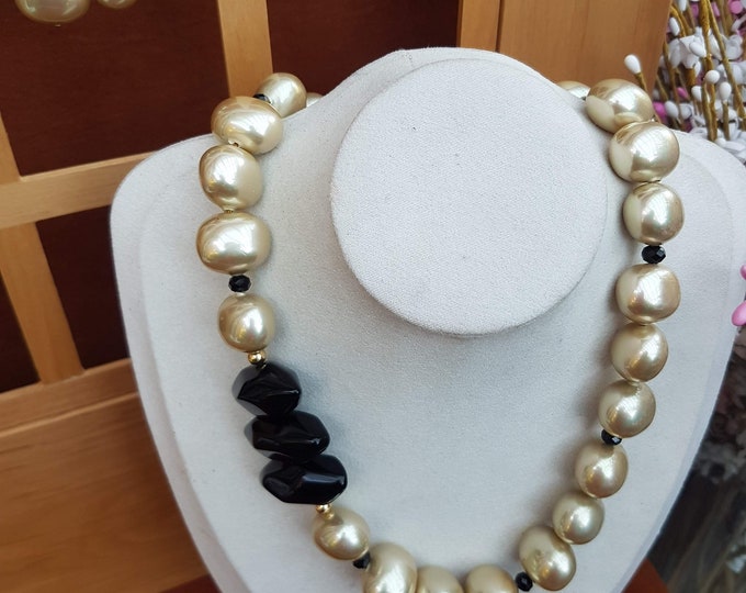 Chunky Gold & Black Statement Necklace with Free Earrings