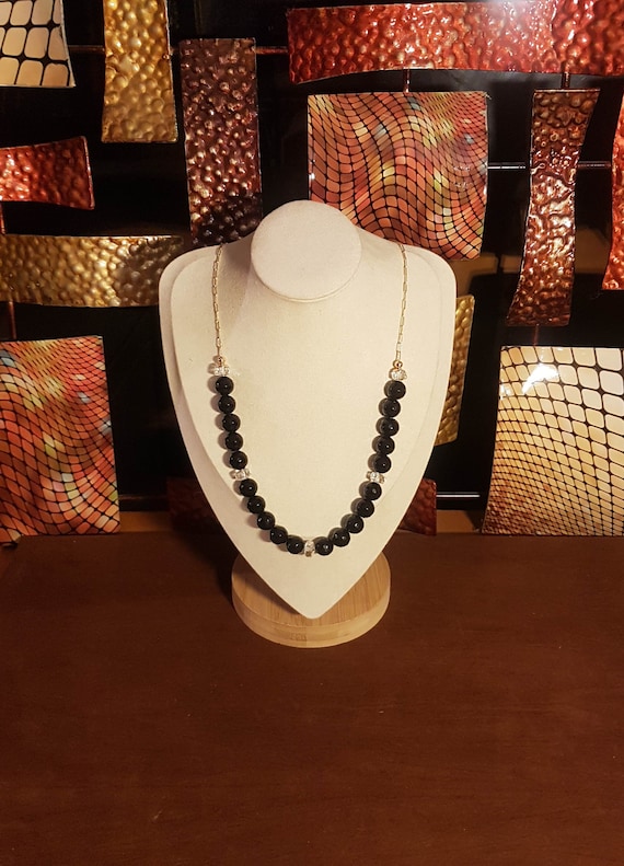 Dyed black jade natural gemstone long necklace. Simply stylish & dynamic!!! 26 inches long. Black necklace. Lovely gift for him or her.