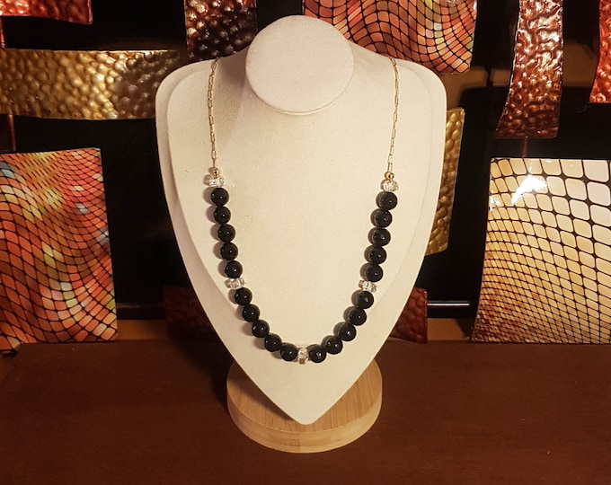 Dyed Black Jade Necklace: Natural Gemstone, 26-Inch Beaded Necklace