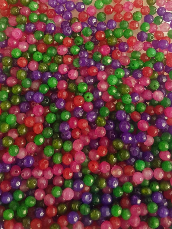 Dyed jade mixed colours 4mm real stone beads for DIY projects, jewelery making, 50 beads in a pack. Beautiful, faceted and translucent.