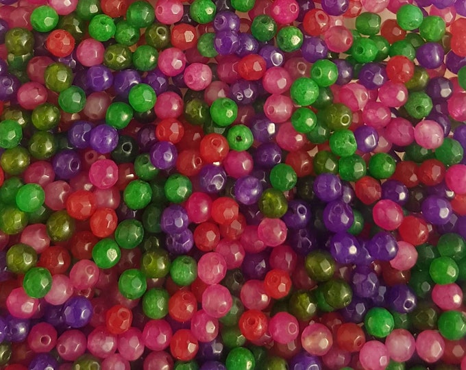 Dyed Jade Beads: Faceted Mixed Color Gemstone Beads (4mm, 50pc)