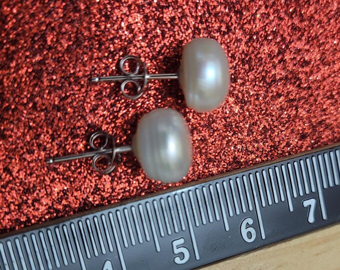 Ivory Pearl Stud Earrings, Silver Plated (10mm)