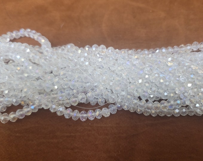 Crystal Rondel Spacer Beads: Clear AB Effect (8x6mm, 100 beads)
