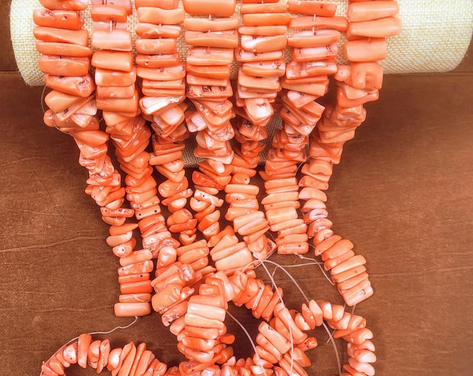 Salmon Coral Beads: Large Barrel Beads, 14 Inch Strand