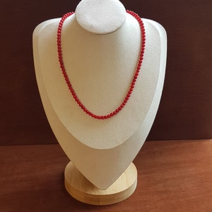 Red coral beaded necklace. The necklace is 18&quot; long, designed for simplicity and elegance. Beads are 4mm, 5mm or 6mm.