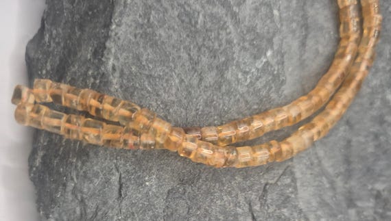 Citrine small disc beads. 3x4mm approx. On a 14-inch string. Gemstone Beads for designers.