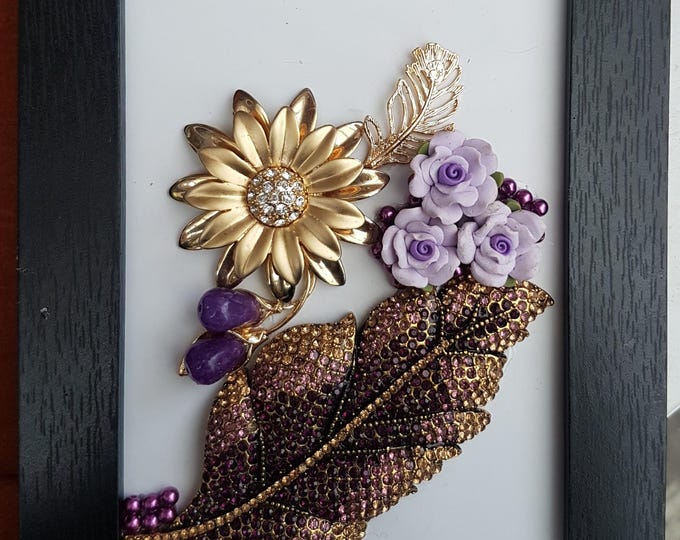 Beaded Floral Collage Art: Unique 5x5 Wall Decor