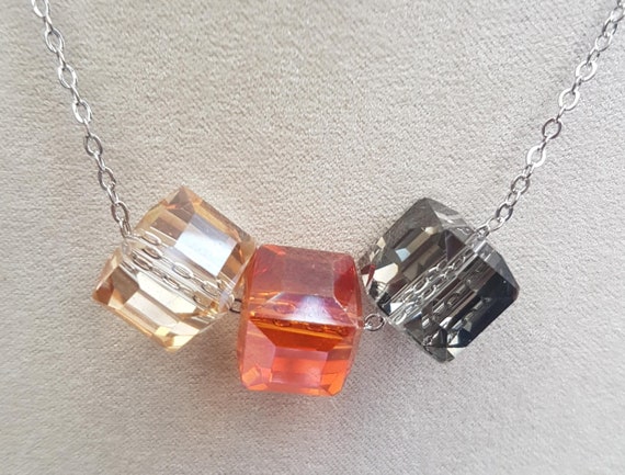 3-tone crystal cube necklace. Simply elegant. Dynamic for occasion and everyday wear.