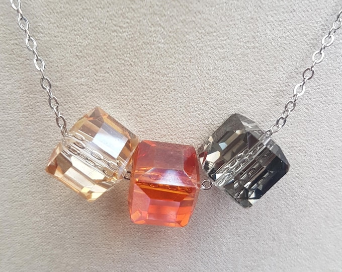 3-tone crystal cube necklace. Simply elegant. Dynamic for occasion and everyday wear.
