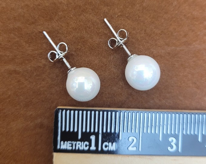 Freshwater Pearl Stud Earrings: 925 Sterling Silver, Minimalist
