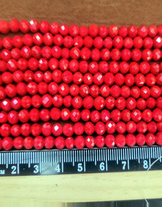 6x4mm Chinese crystal red opaque beads on string or loose  ***100 beads*** rondel spacer beads. Super fast delivery from the UK!!!