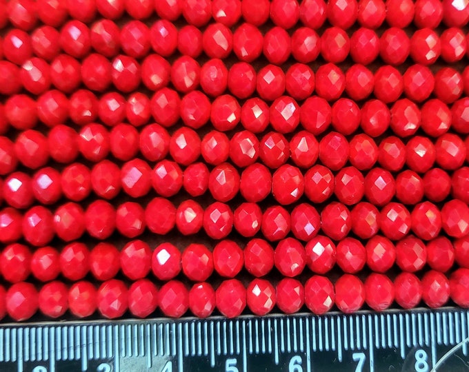 Opaque Red Crystal Rondelle Beads (6x4mm), 100pc String