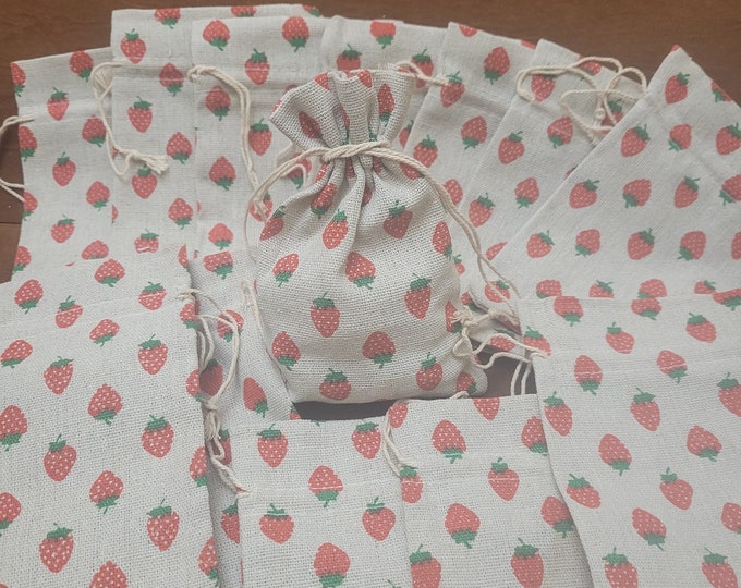 Strawberry Cotton Jewelry Bag: Party Favor Pouches (5 Pack)
