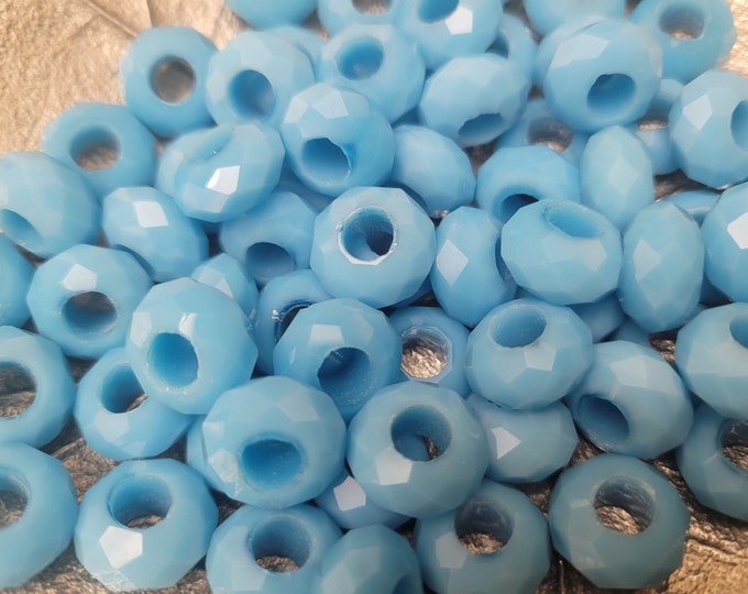 Turquoise Doughnut Glass Beads: Multifaceted Large Hole Beads (10 Pack)