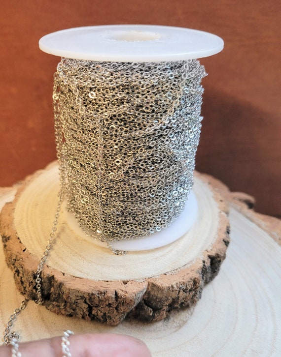 Silver chain by the meter, for jewellery making, DIY craft, Priced per meter. Solid and durable.