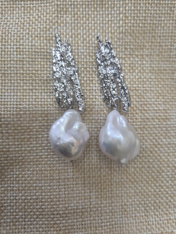 Baroque Pearl dangle, unique drop handmade silver earrings.