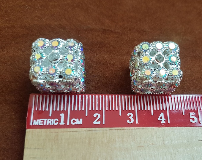 AB Rhinestone Crystal Cube Bead: DIY Embellishment (15x15mm)