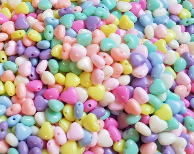Pastel Heart Acrylic Beads: 10mm DIY Craft Supplies (100 pc)