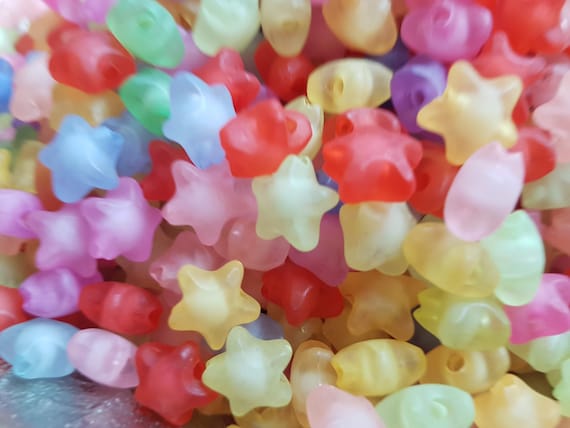 11 mm mixed colour stars acrylic beads for fun children's projects, DIY craft projects, fun jewellery making for kids, frame decorating.
