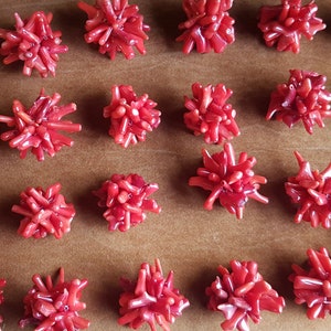 Beaded beads from red coral. Approx. 30mm diameter. Make into earrings or necklace or just be creative, be different! Priced each.