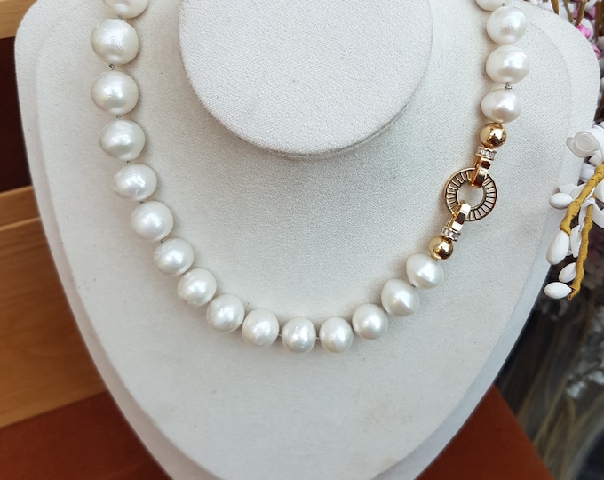 AA+ Freshwater Pearl Necklace: 12mm Beaded Elegance