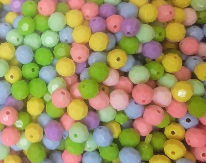 Pastel Acrylic Beads: 8mm Faceted Mixed Colors (100 Pack)