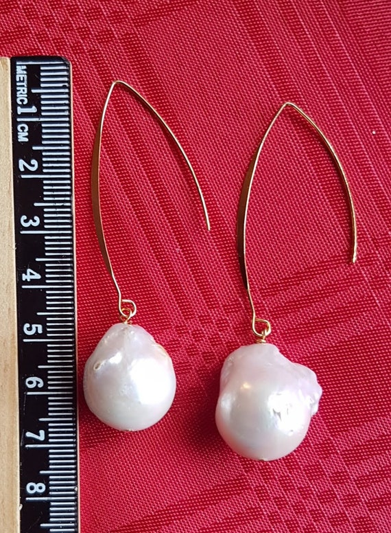 Large Baroque pearl earrings 25 x 18mm approx. High luster pearls. Very beautiful Christmas gift. 45mm Sturdy & long ear wire. Elegant look.