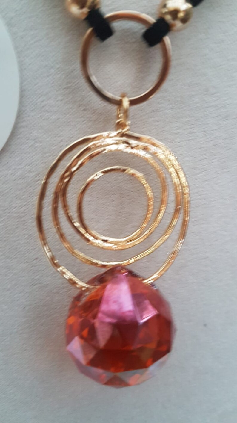 Faceted Copper coloured crystal earrings and pendant to match Gift for her 9th Wedding anniversary gift