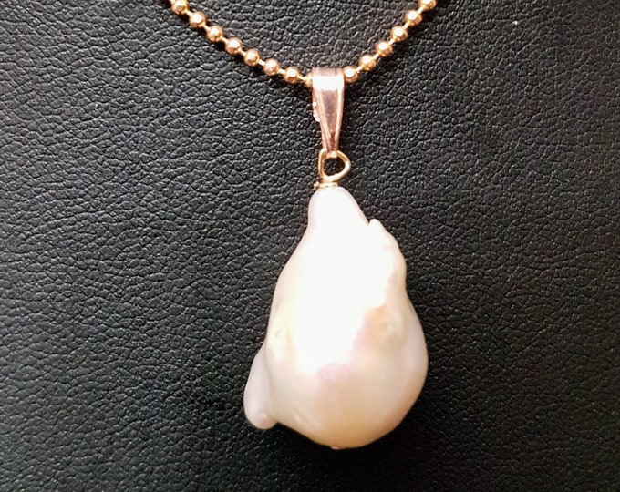 Baroque Pearl Pendant, Rose Gold Chain, Bridal Jewelry Gift