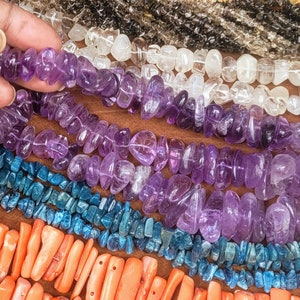 15&quot; Amethyst graduated stone chips beads for DIY projects, jewellery making. Ideal for bracelets & necklaces, earrings and jewellery.