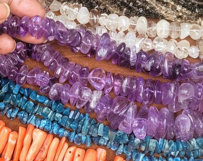 15" Amethyst Chip Beads: Graduated Stone for Jewelry Making